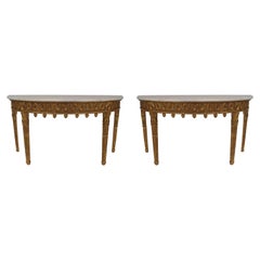 Pair of English Adam Gilt Demilune Console Tables