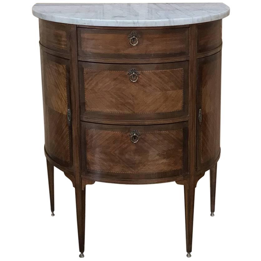 19th Century French Louis XVI Demilune Marble-Top Commode