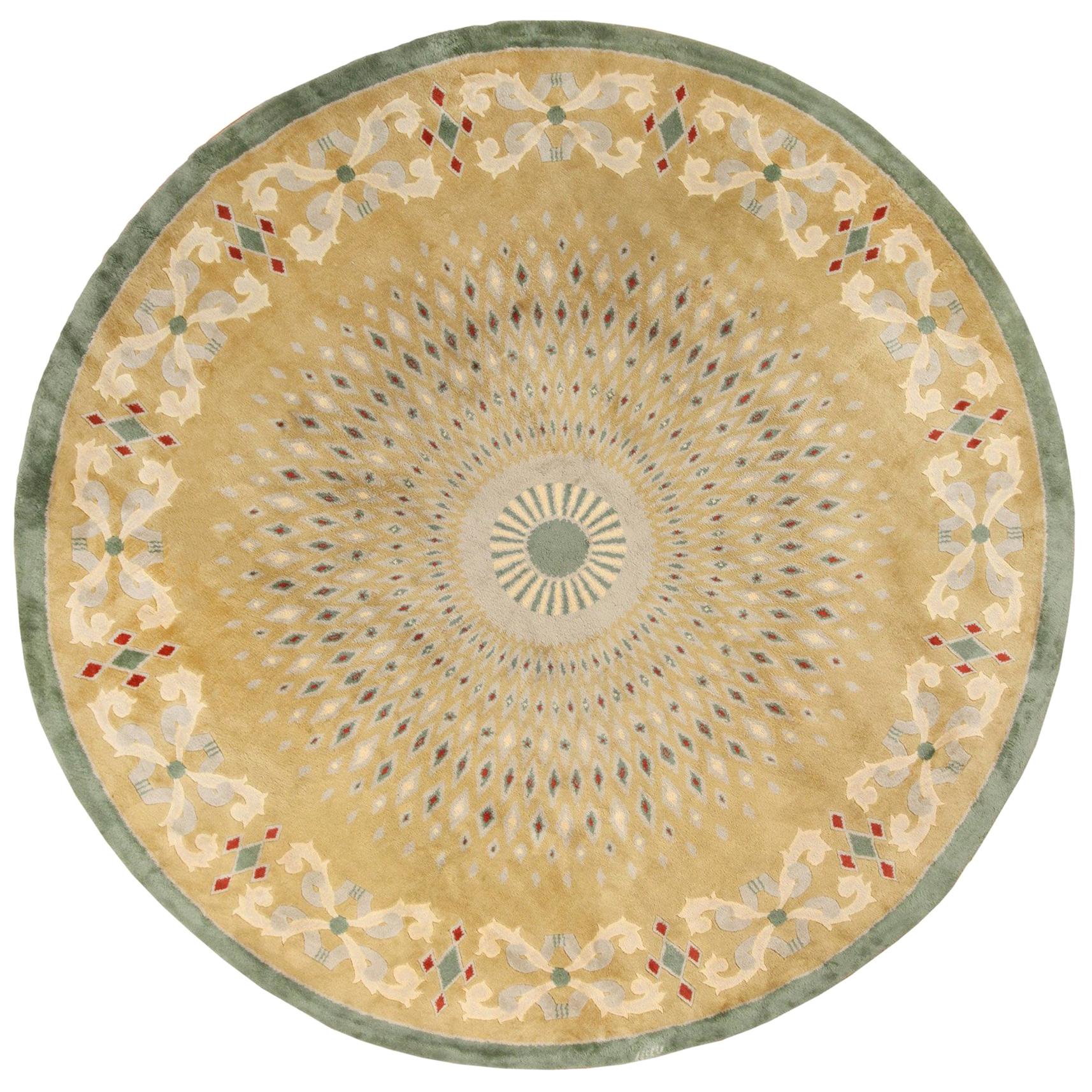 Antique Round French Art Deco Rug by Leleu. Size: 13 ft x 13 ft 