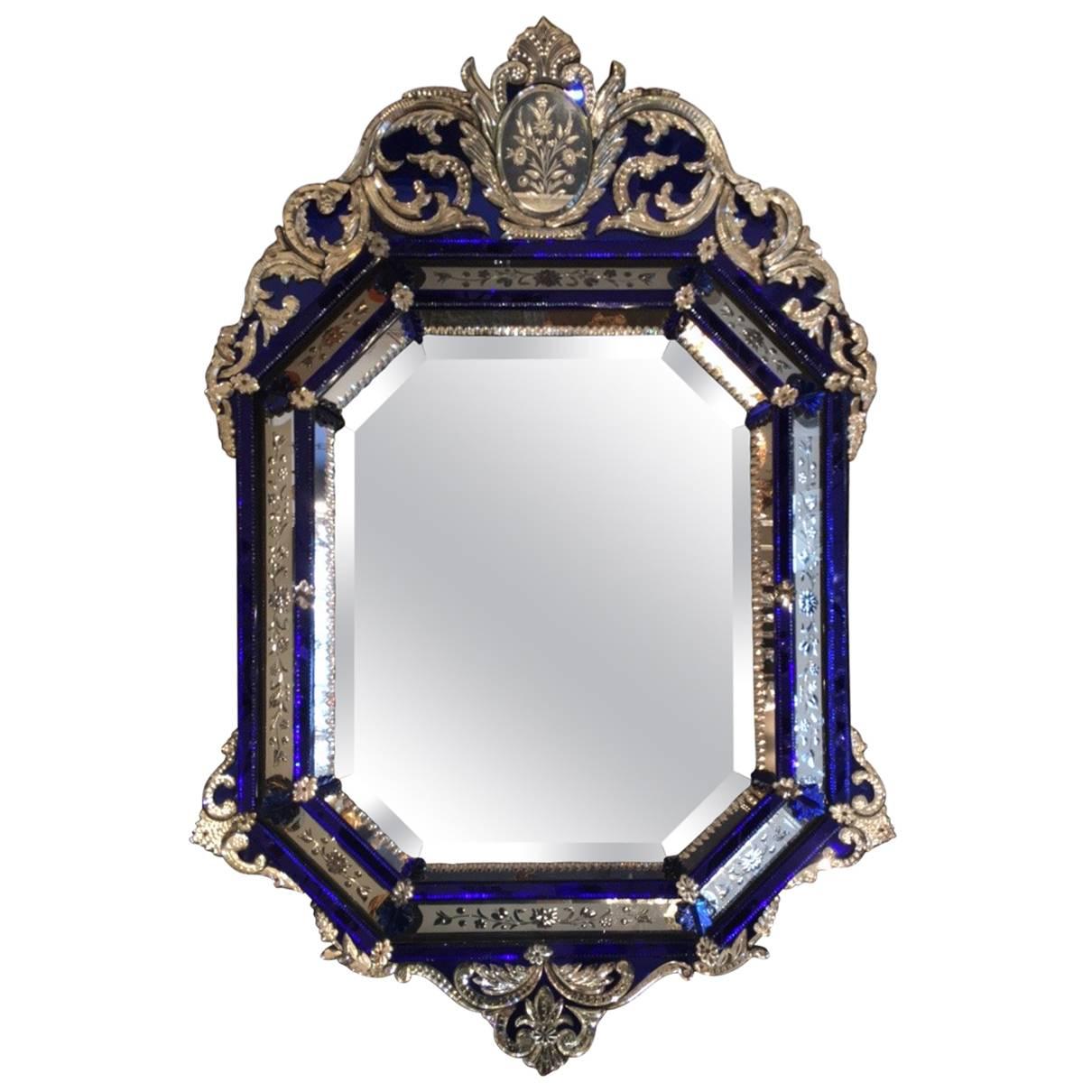 French Antique Mirror Rare in Blue For Sale at 1stDibs