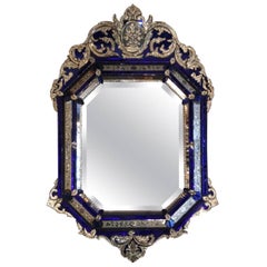French Antique Venetian Mirror Rare in Blue