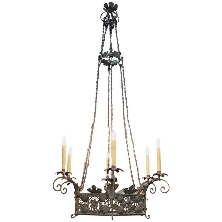 19th Century Italian Country Wrought Iron Chandelier