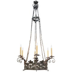 19th Century Italian Country Wrought Iron Chandelier