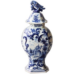 Late 18th Century Octagonal Baluster Delftware Vase with Lid