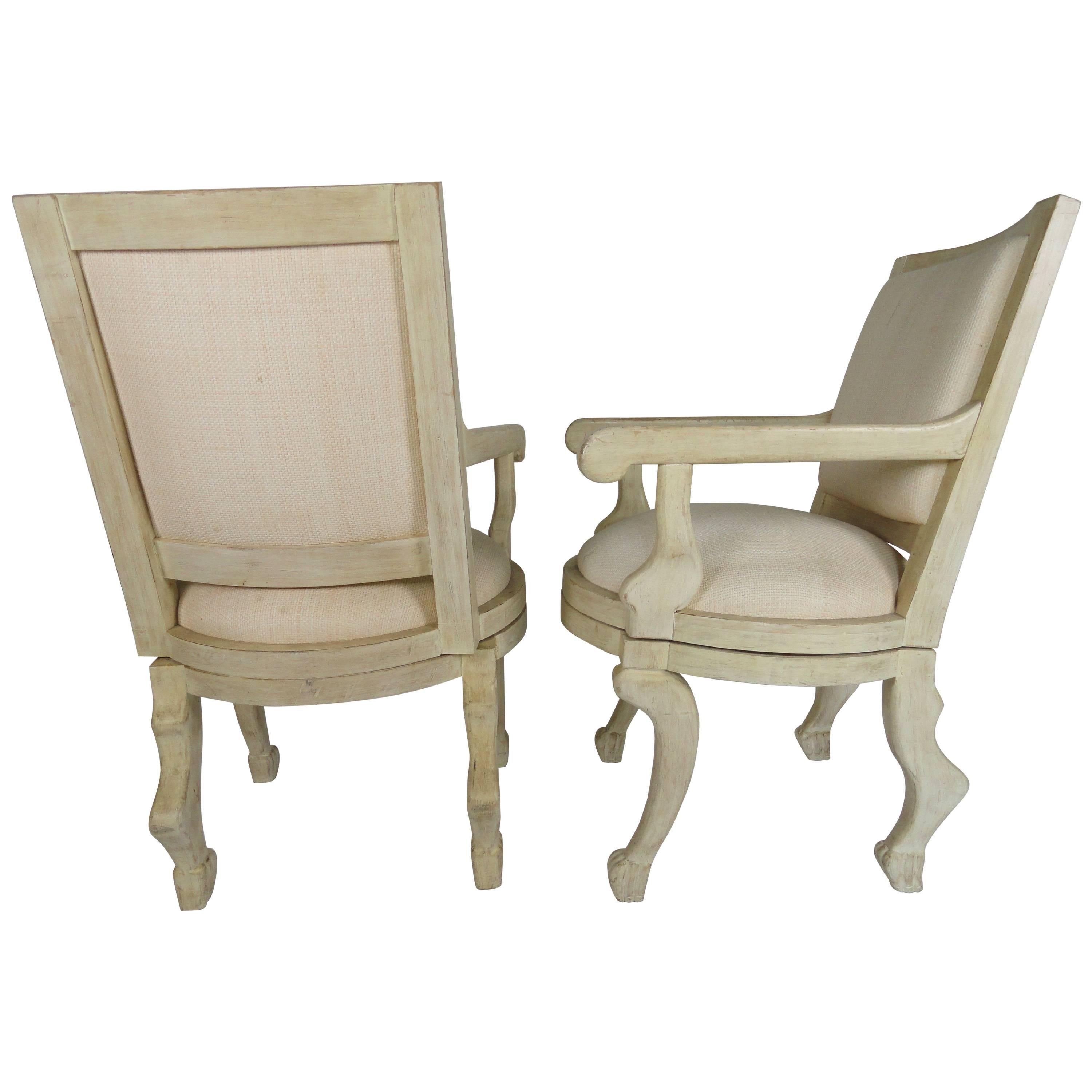 Pair of John Dickinson-Style Swivel Armchairs For Sale