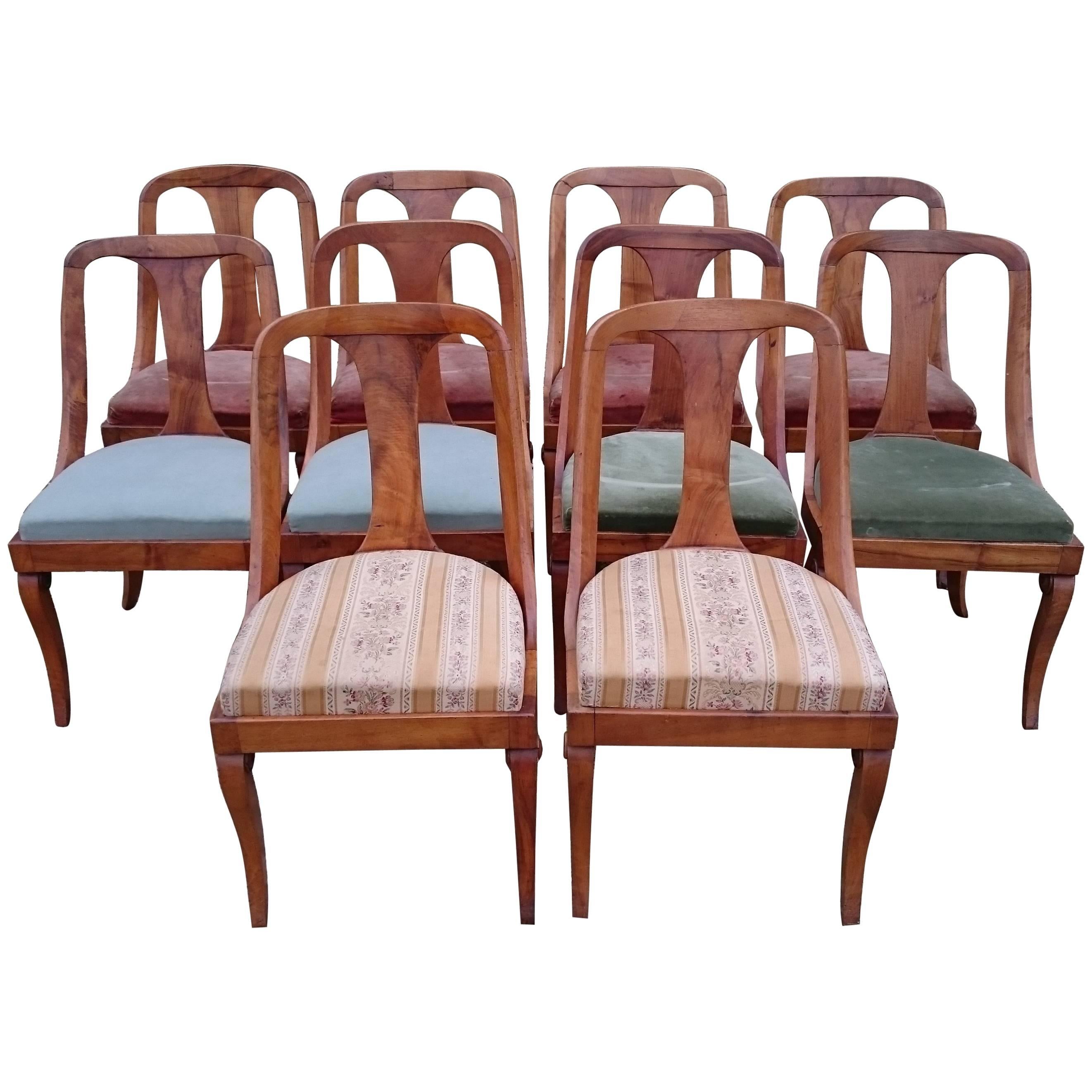 Set of Ten 19th Century Antique Walnut Biedermeier Dining Chairs