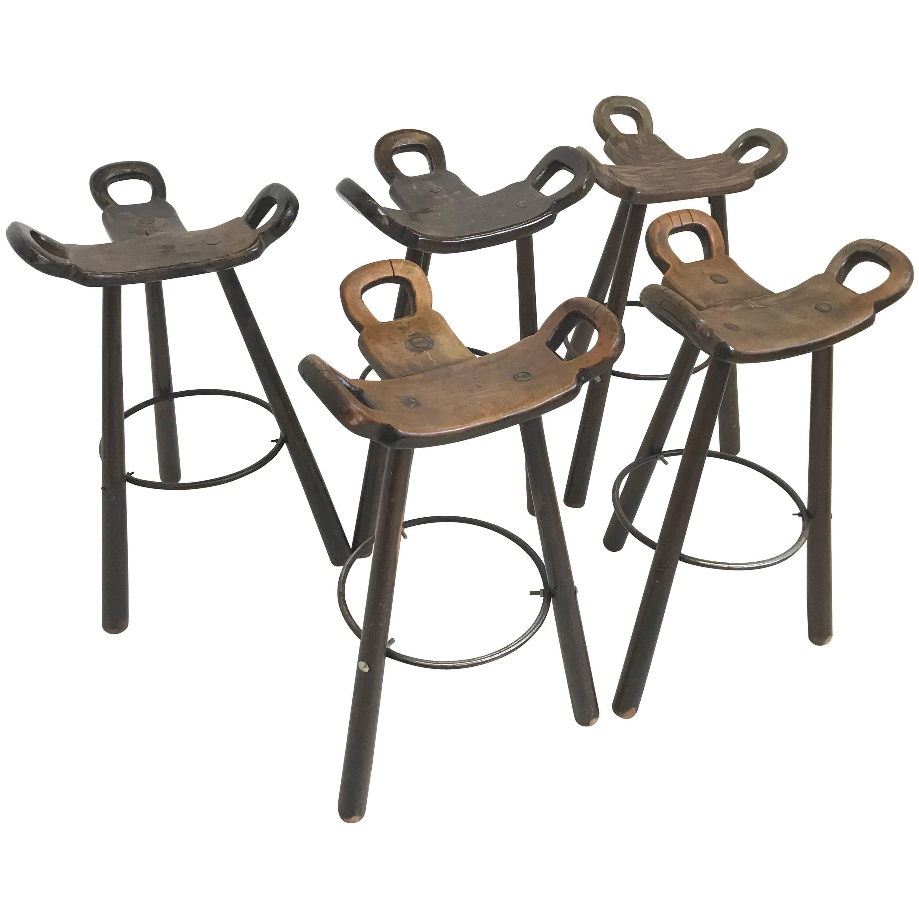 Brutalist Barstool Spanish Chair Marbella Set of Five For Sale