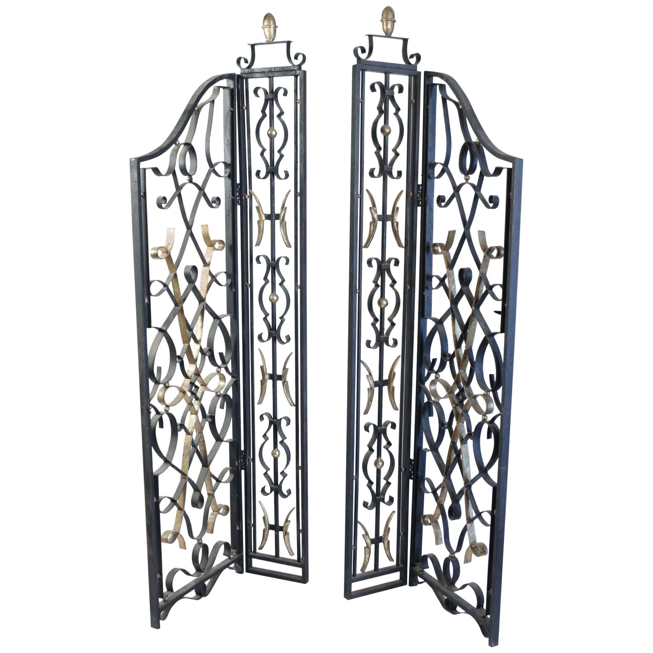 Pair of Wrought Iron Grills Painted and Gilded in Gold at 1stDibs
