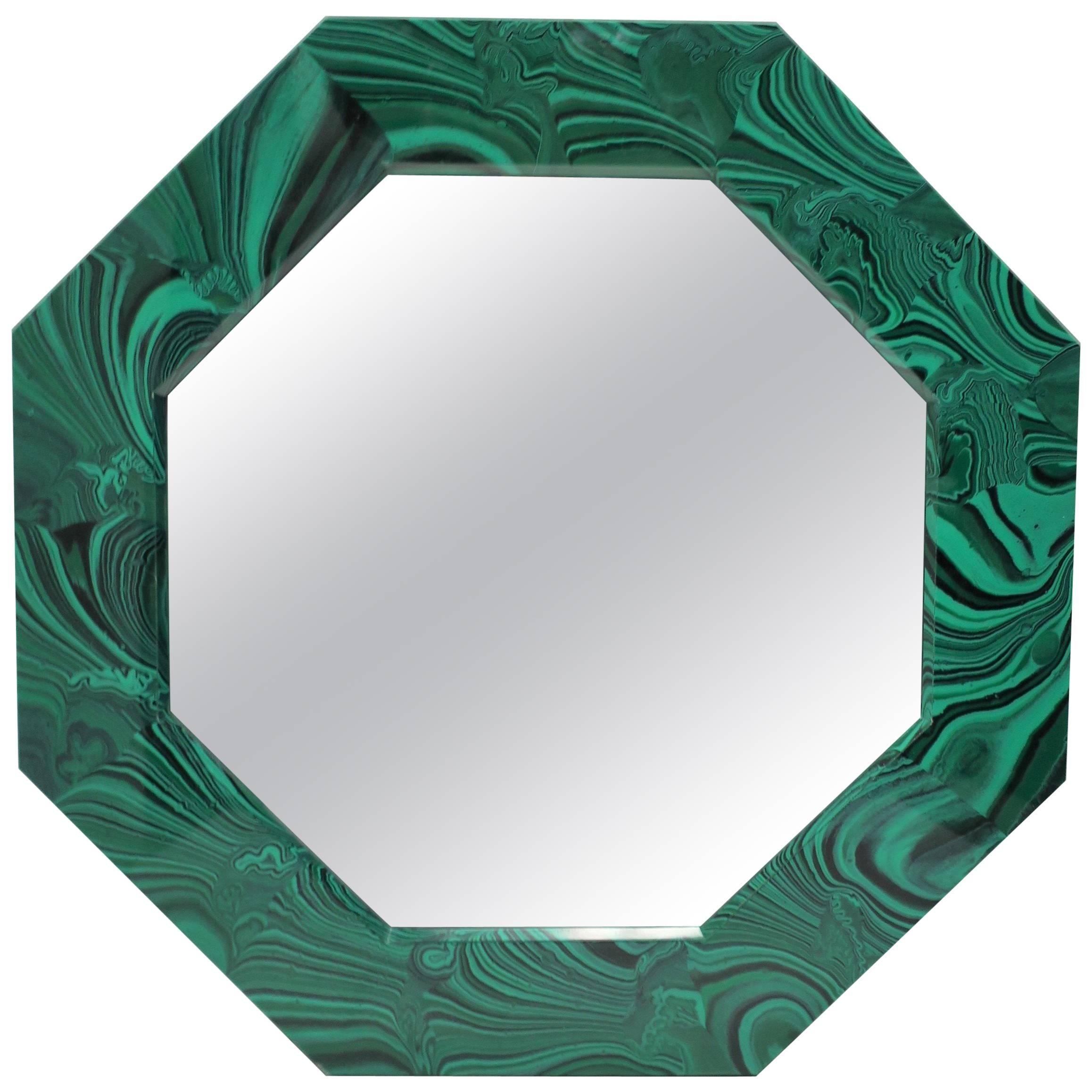 Octagonal Green Malachite Style Wall Mirror