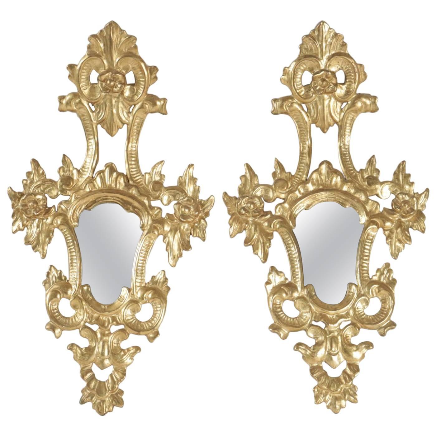 Pair of Superior Quality Gold Gilt Wooden Hand Carved Mirrors Napoleon III