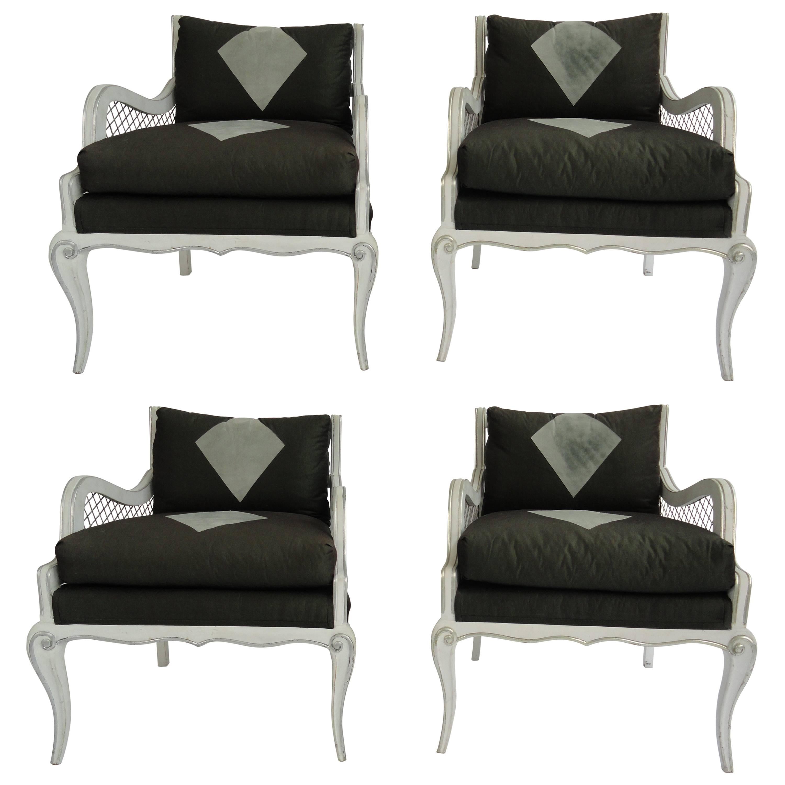 Set of Four Maison Jansen Harlequin Armchairs For Sale
