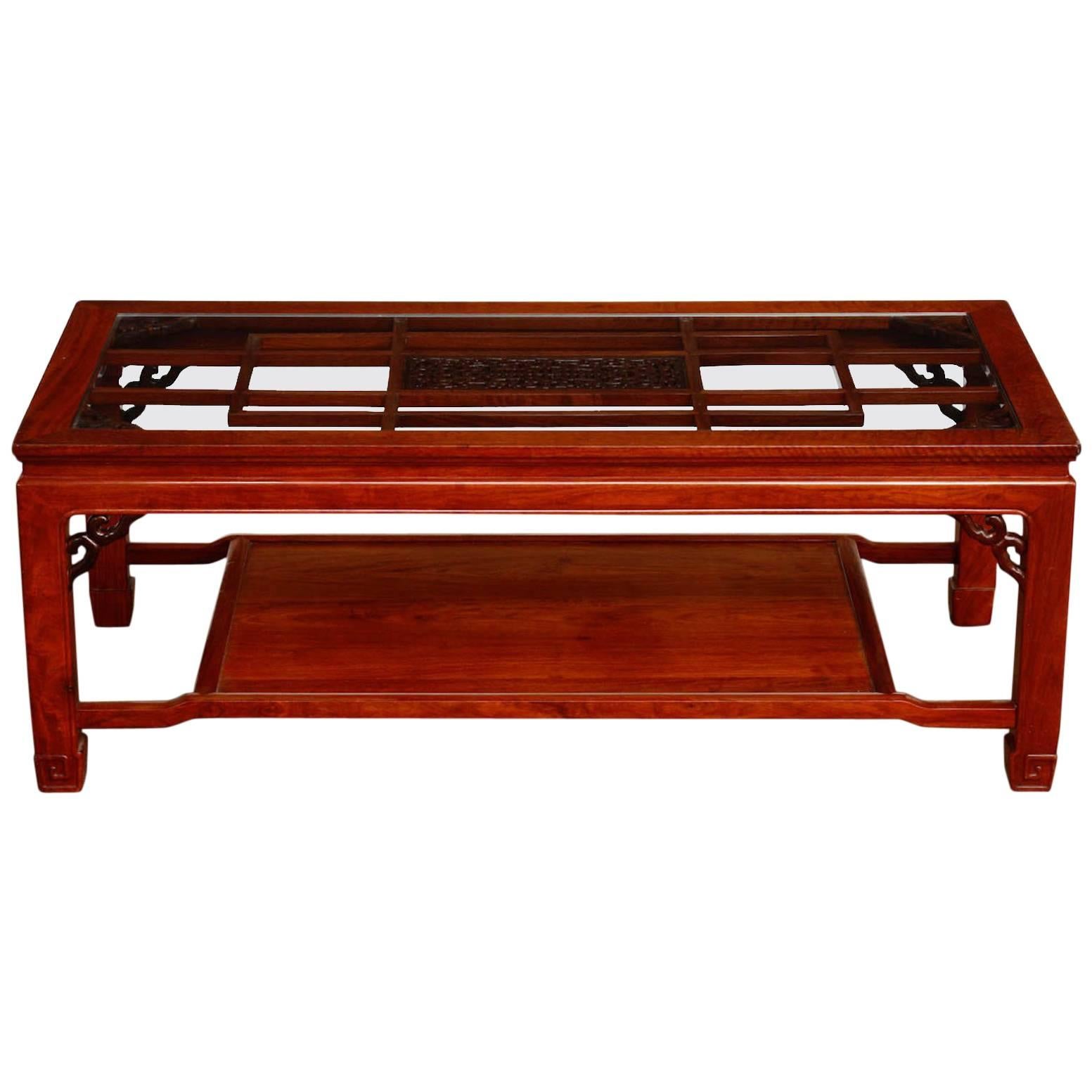 Chinese Carved Rosewood Two-Tier Coffee Cocktail Table