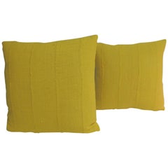 Pair of Vintage Yellow Woven African Decorative Pillows
