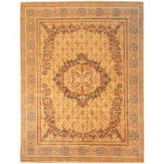 Antique Handwoven French Savonnerie Rug with Gold Field 