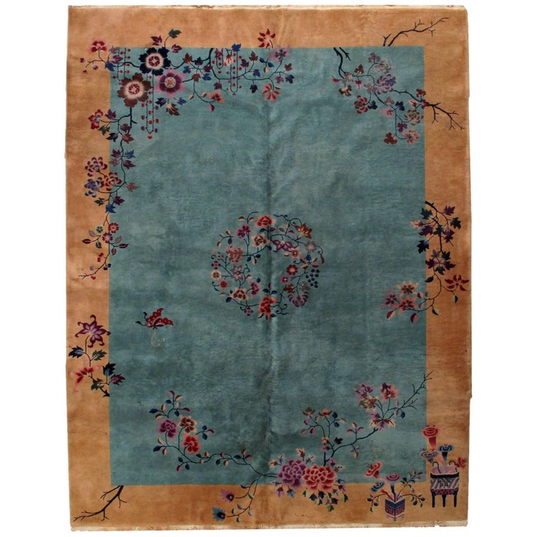 Handmade Antique Art Deco Chinese Rug, 1920s For Sale at 1stdibs
