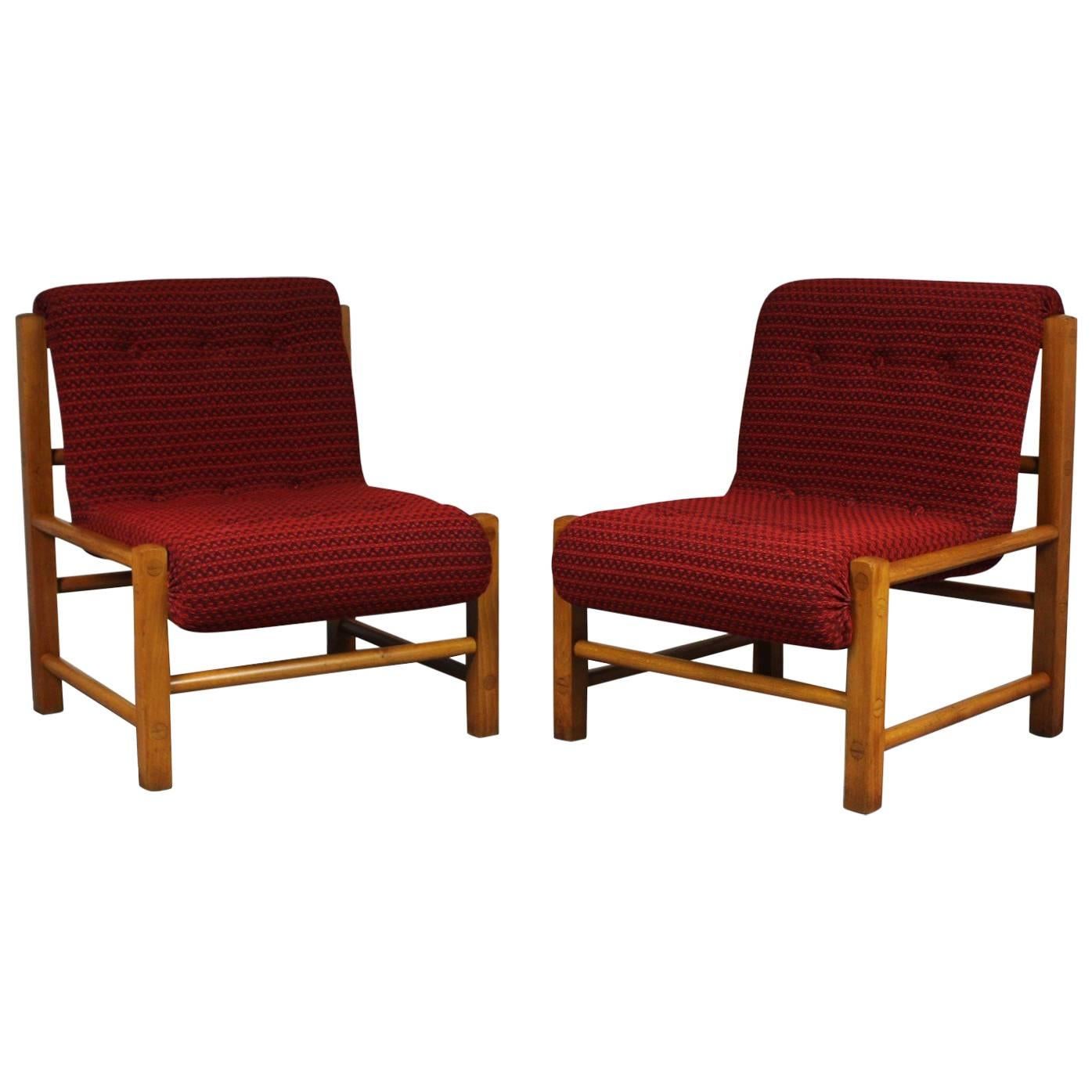1960s Pair of Oak Easy Chairs, Czech Republic
