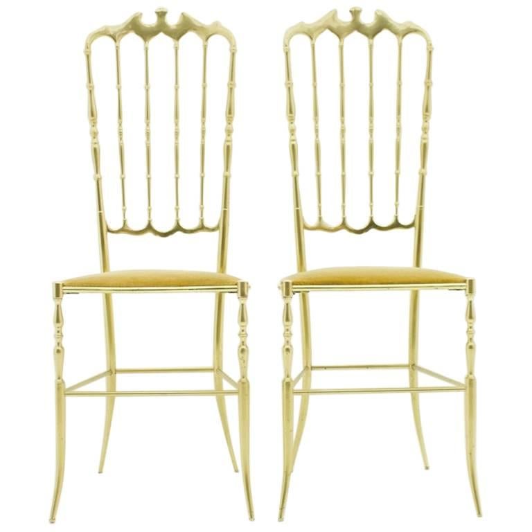 Pair of Brass Chairs by Chiavari Italy, 1960s