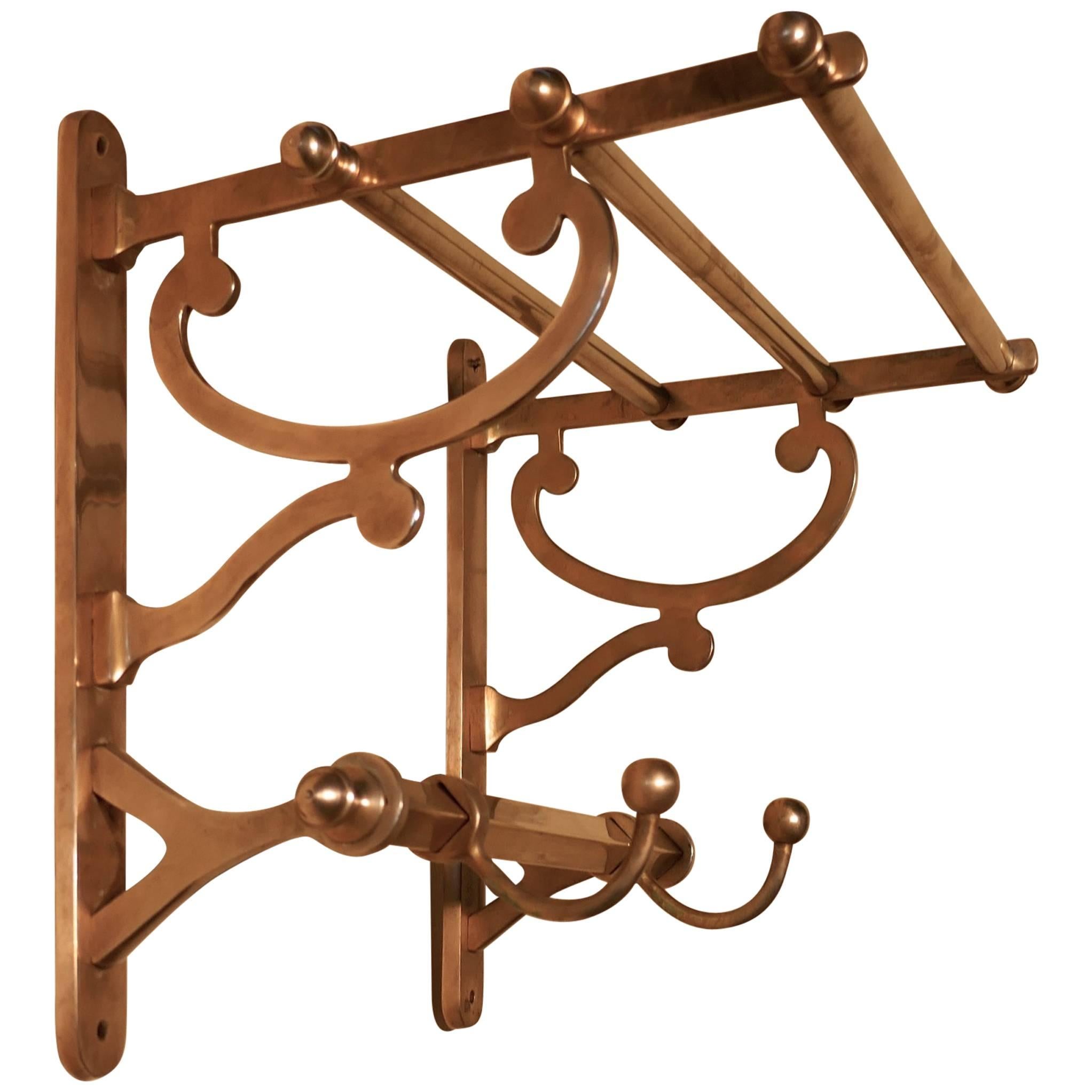 Small French Art Deco Brass Hat and Coat Rack, Railway Train Style at ...
