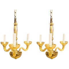 Pair of Midcentury Barovier & Toso Attributed Gold Dust Chandeliers