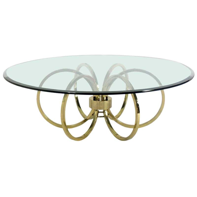 Brass Curved X Base Coffee Table at 1stdibs