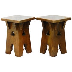 Pair of Arts & Crafts Stools Gothic Revival French Country House, circa 1910