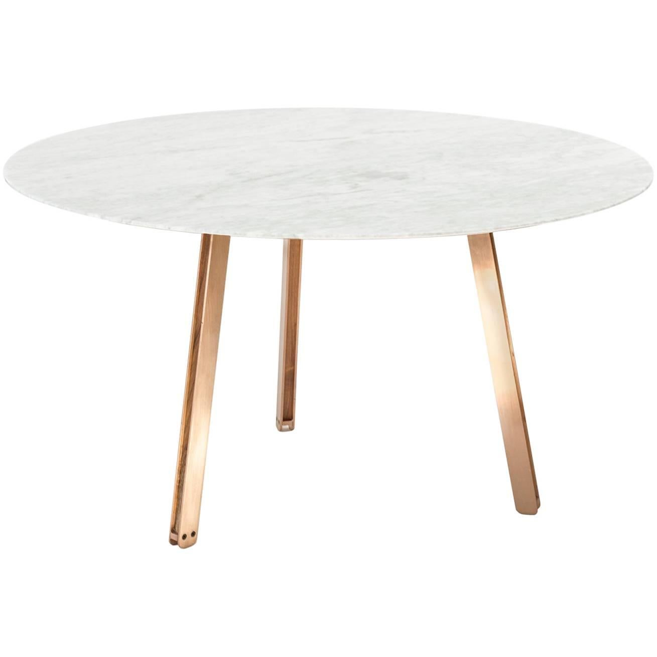 Contemporary Round Table, Carrara Marble & Copper-Plated Steel, Designed by LCMX For Sale