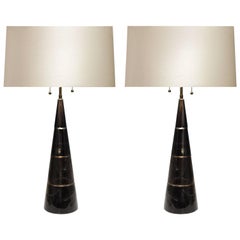 Pair of Modern Cone Form Smoky Rock Crystal Lamps