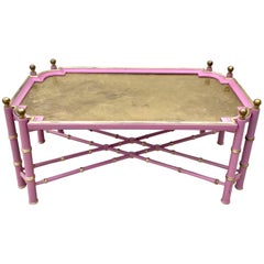 Vintage Chinese Chippendale Coffee Table in Pink and Gold