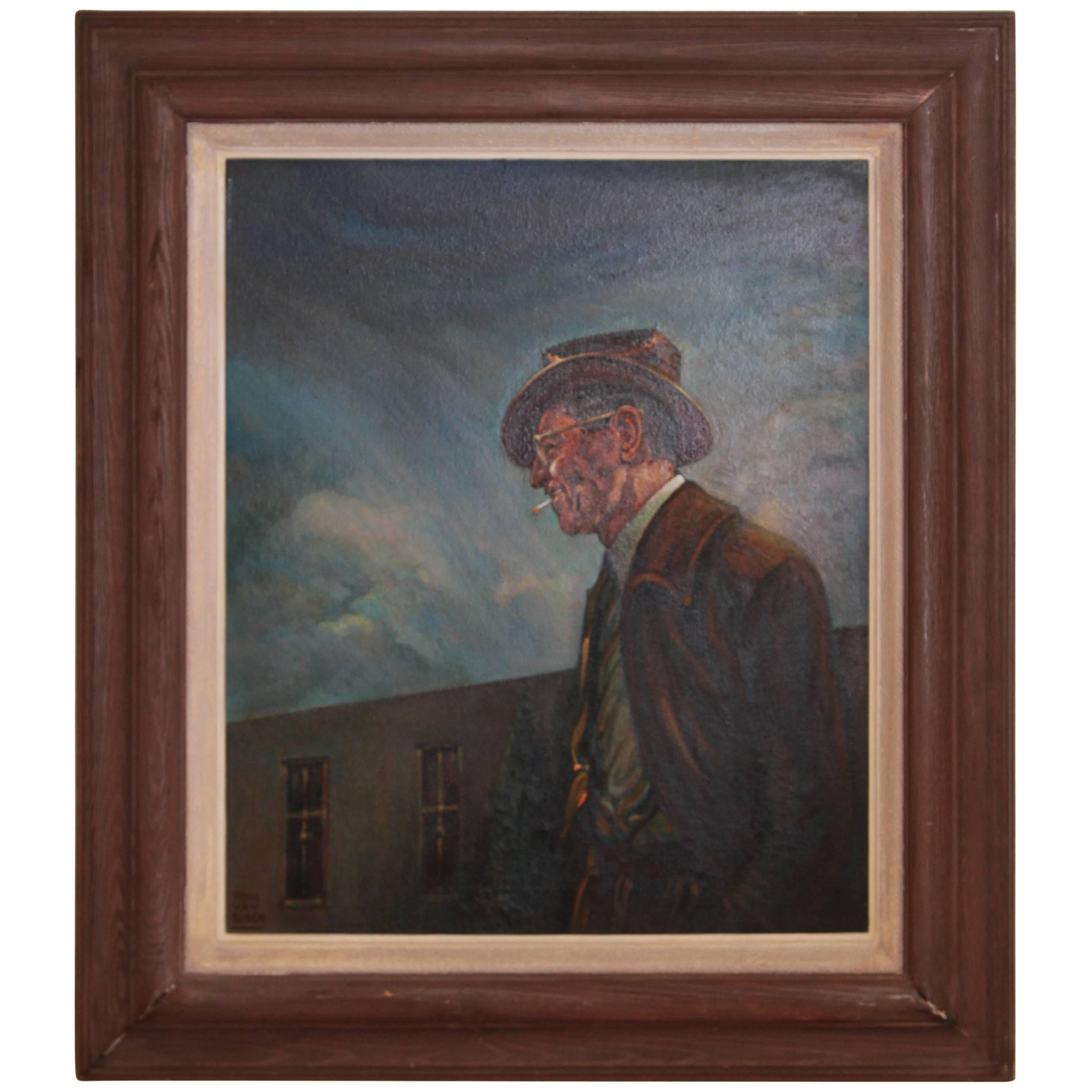 Midcentury Oil on Canvas Portrait of Jerry Bywater’s Dallas Museum of Art For Sale