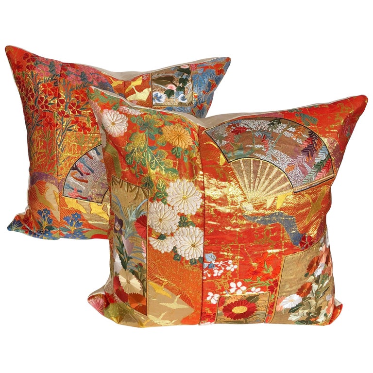 Custom Pillow Cut from a Vintage Japanese HandPainted Silk Wedding