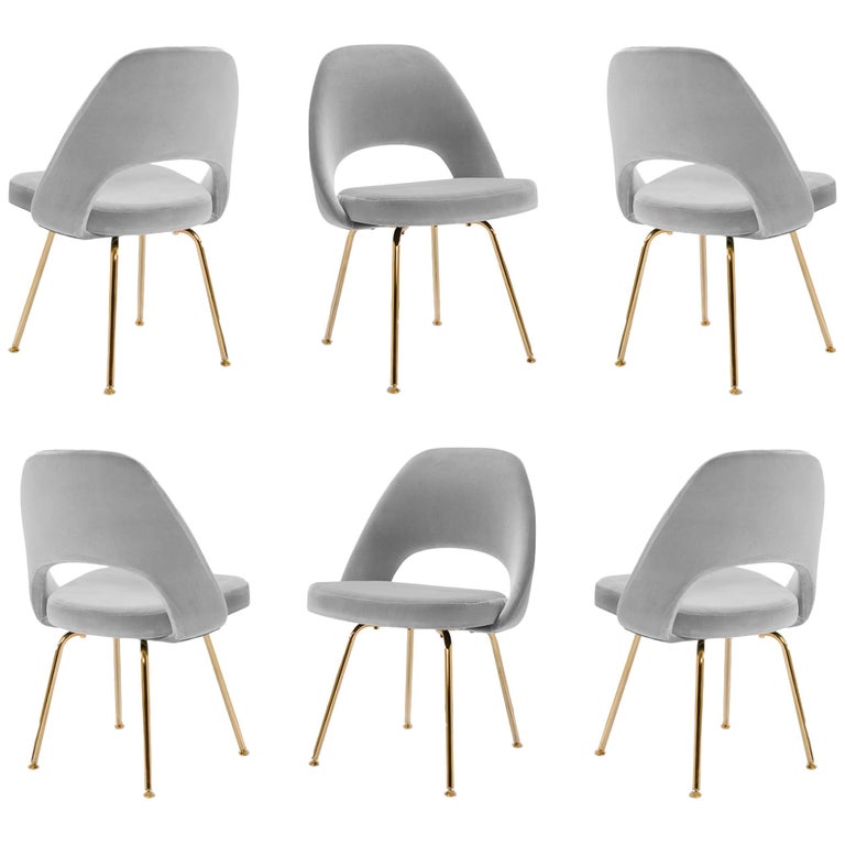 Saarinen Executive Armless Chairs In Celadon Velvet 24k Gold Saarinen Executive Armless Chairs In Dove Velvet 24k Gold Edition Set Of Six