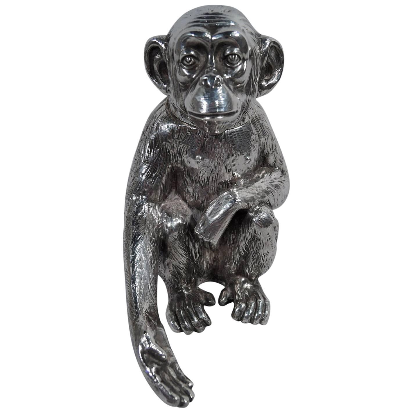 Antique German Silver Box in Form of Friendly Monkey