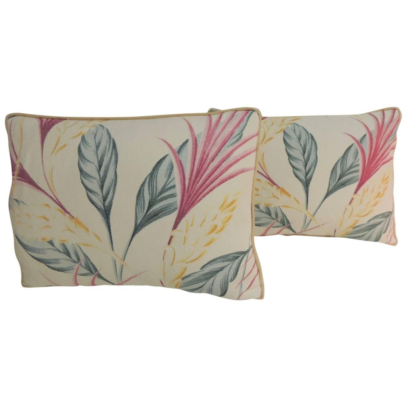 Vintage Yellow and Pink Barkcloth Decorative Lumbar Pillows For Sale