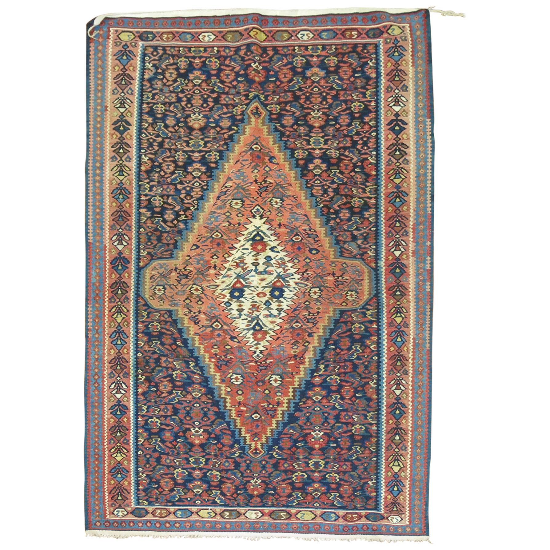 Antique Persian Senneh Kilim Flat-Weave Rug