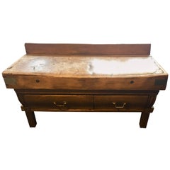 Large 19th Century French Butchers Block with Two Large Drawers