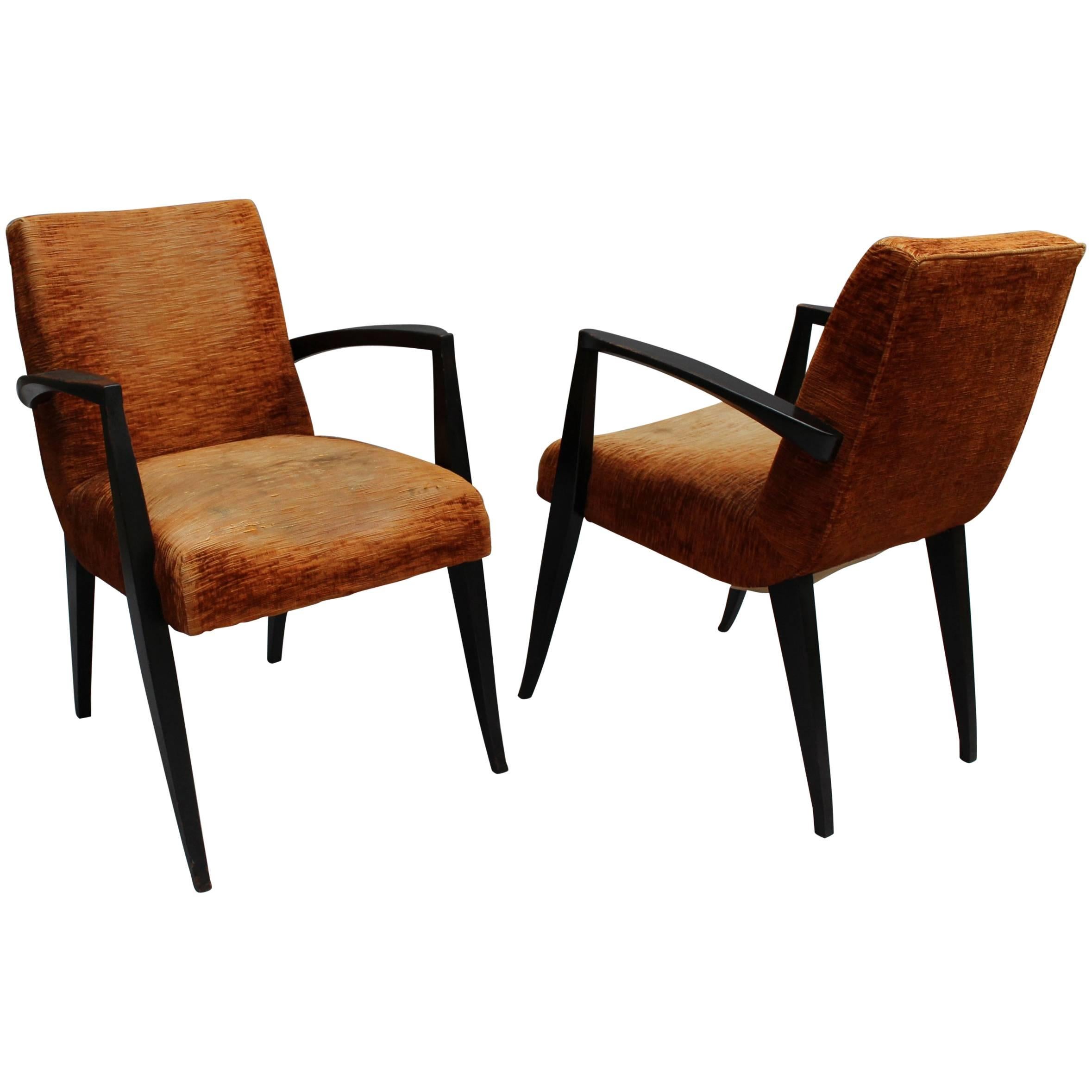 Pair of Fine French Art Deco Arm Chairs by Maxime Old