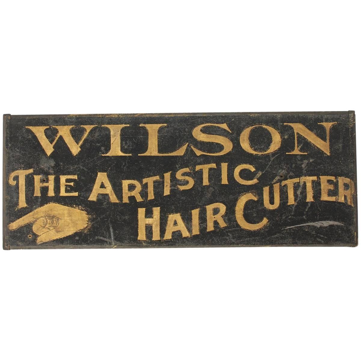 Antique Hand Gold Leafed "The Artistic Hair Cutter" Sign