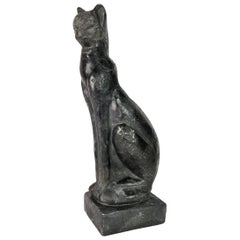 Vintage Midcentury Art Deco-Style Black Siamese Cat Sculpture