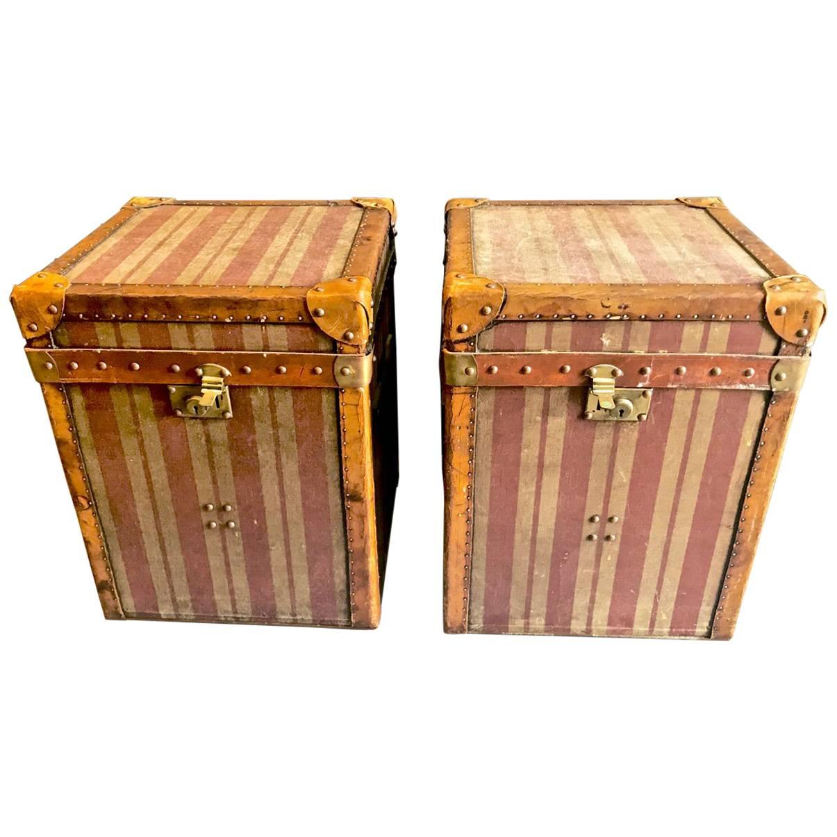 Pair of French Louis Vuitton-Style  Hat Trunks, c.1900
