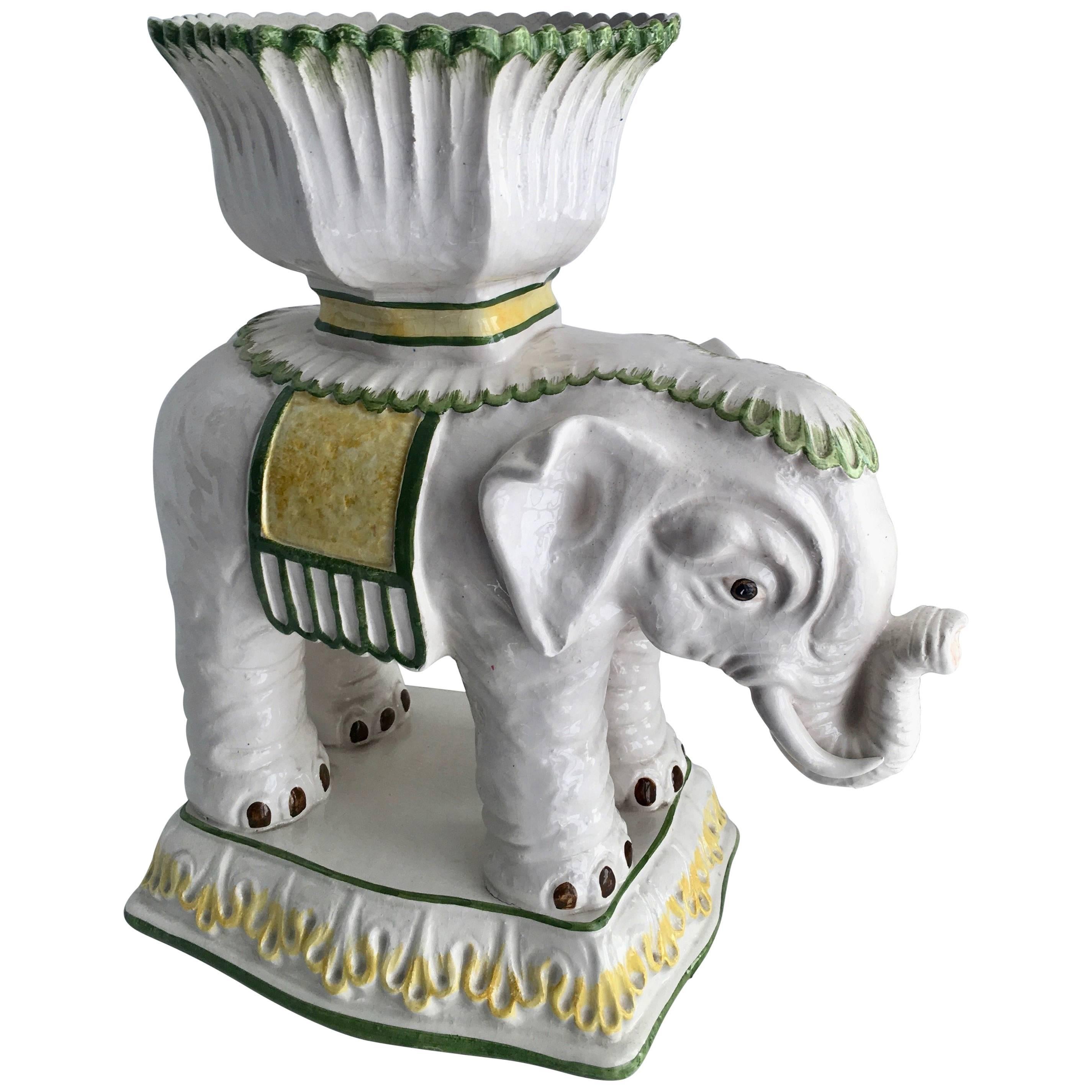 Italian Ceramic Elephant Cachepot Planter