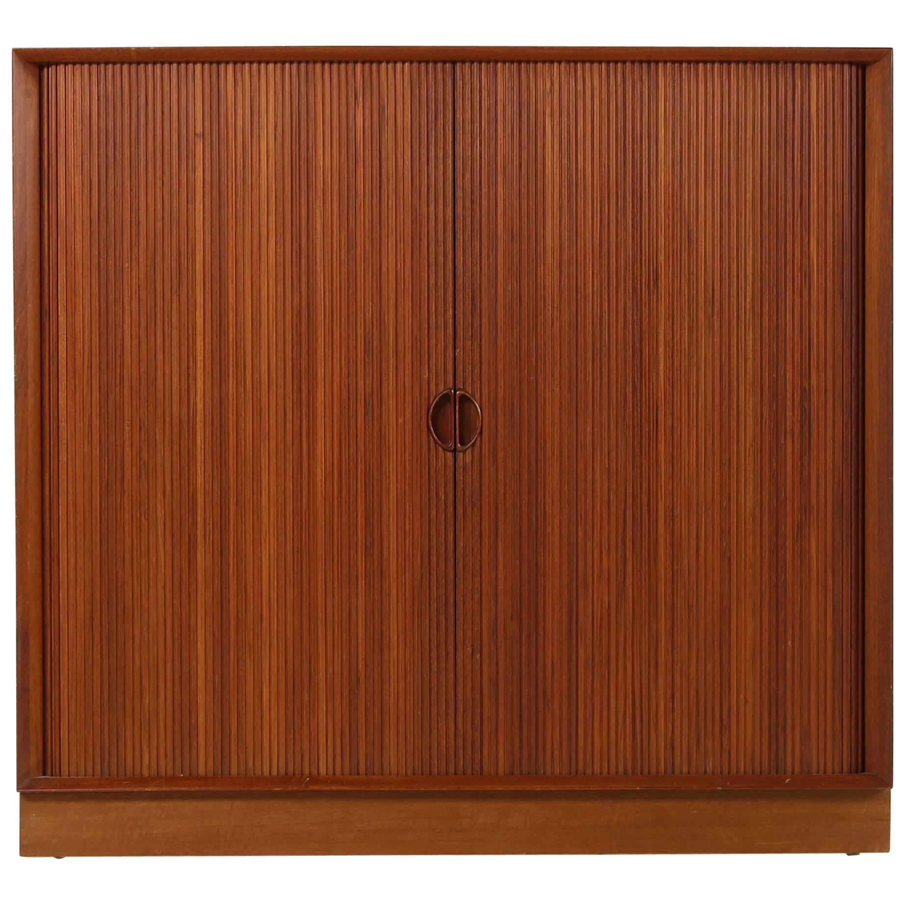 1960s Peter Hvidt Teak Cabinet with Tambour Doors Danish Modern Design Sideboard