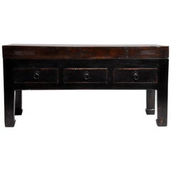 Low Chinese Table with Three Drawers and Terracotta Top