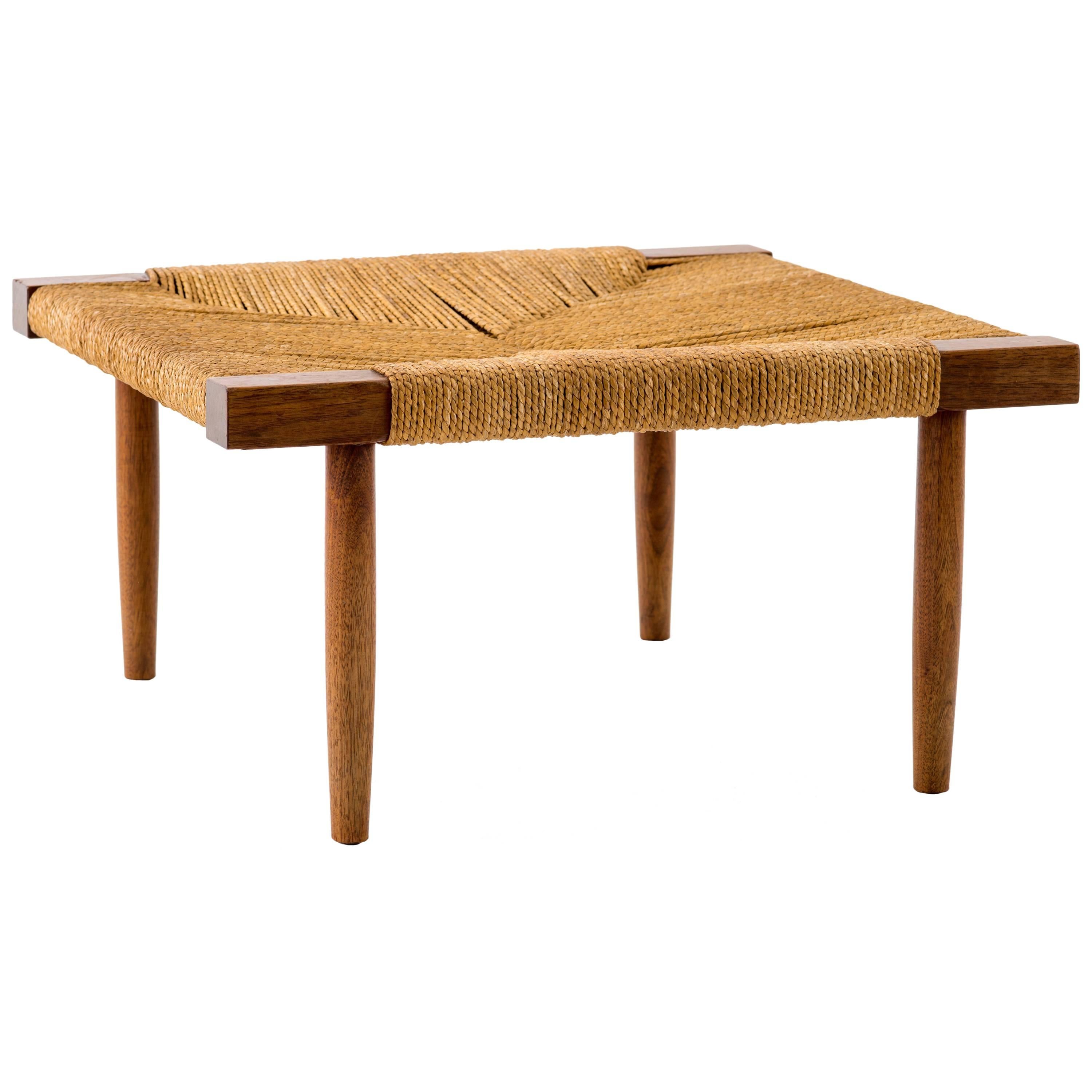 George Nakashima Fitch Stool / Ottoman in Walnut with Grass Cord Seat