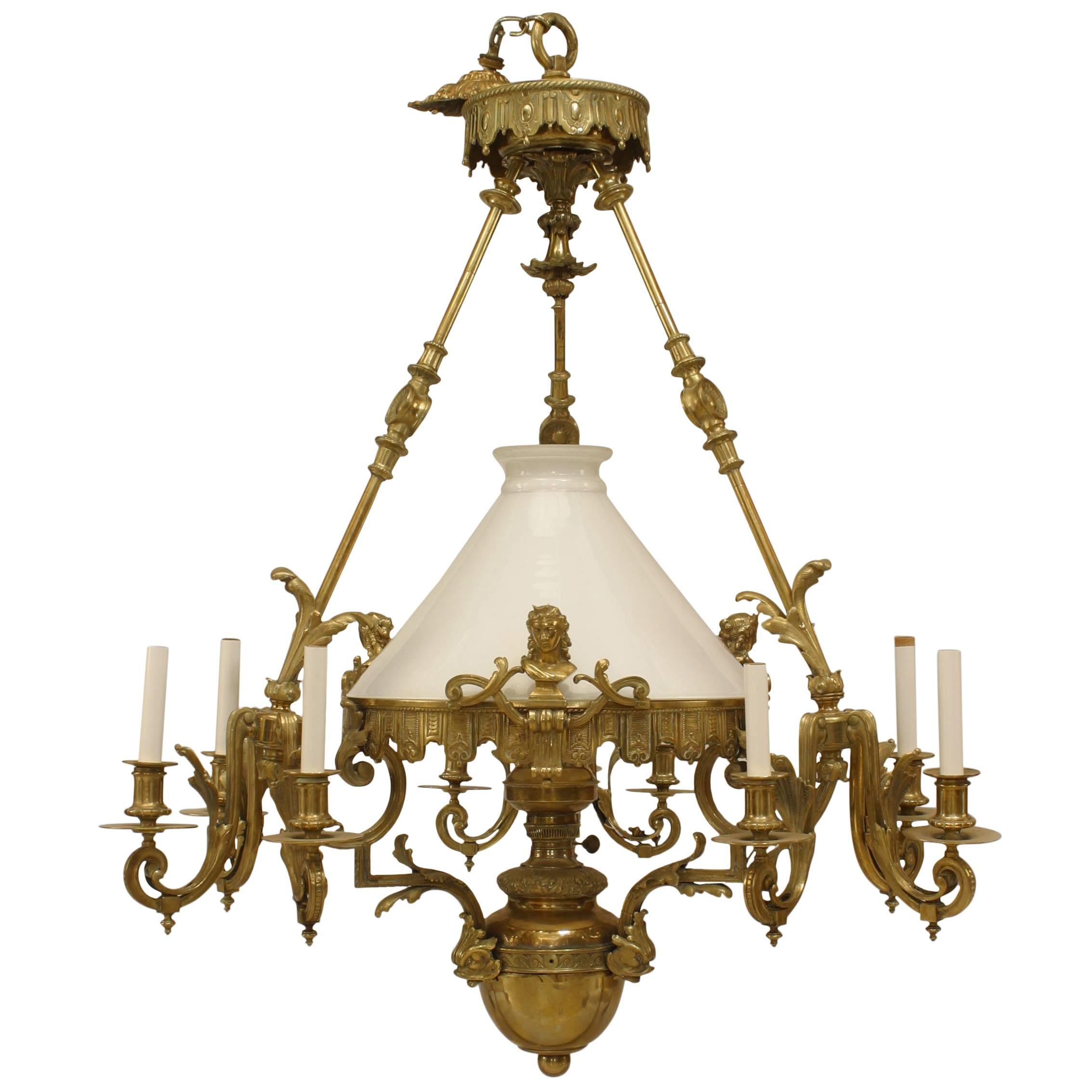 French Victorian Bronze Converted Gas Foliate Chandelier