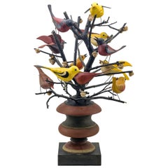 Carved and Painted Colorful Bird Tree