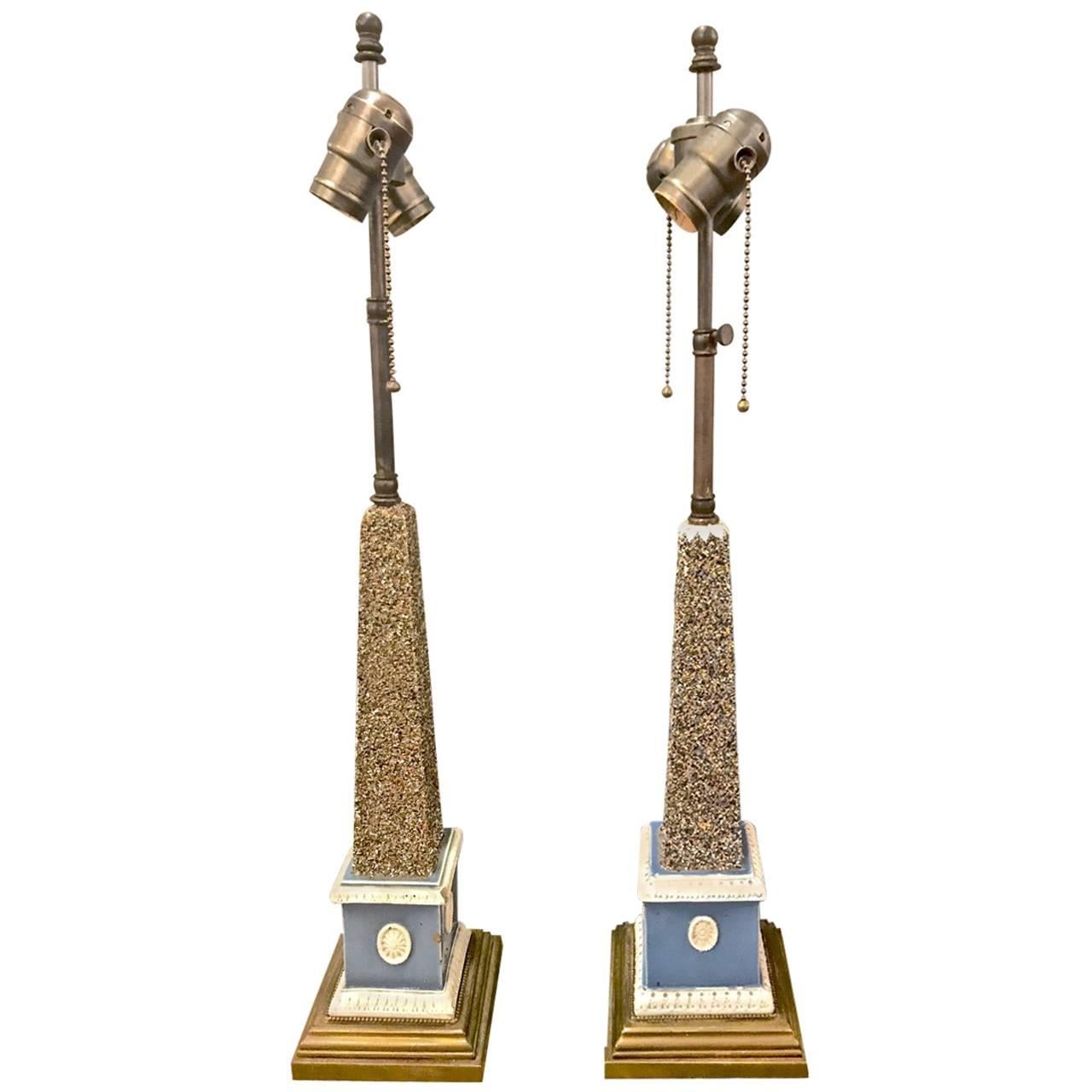 Pair of Early 19th Century Pearlware Obelisks, Assembled