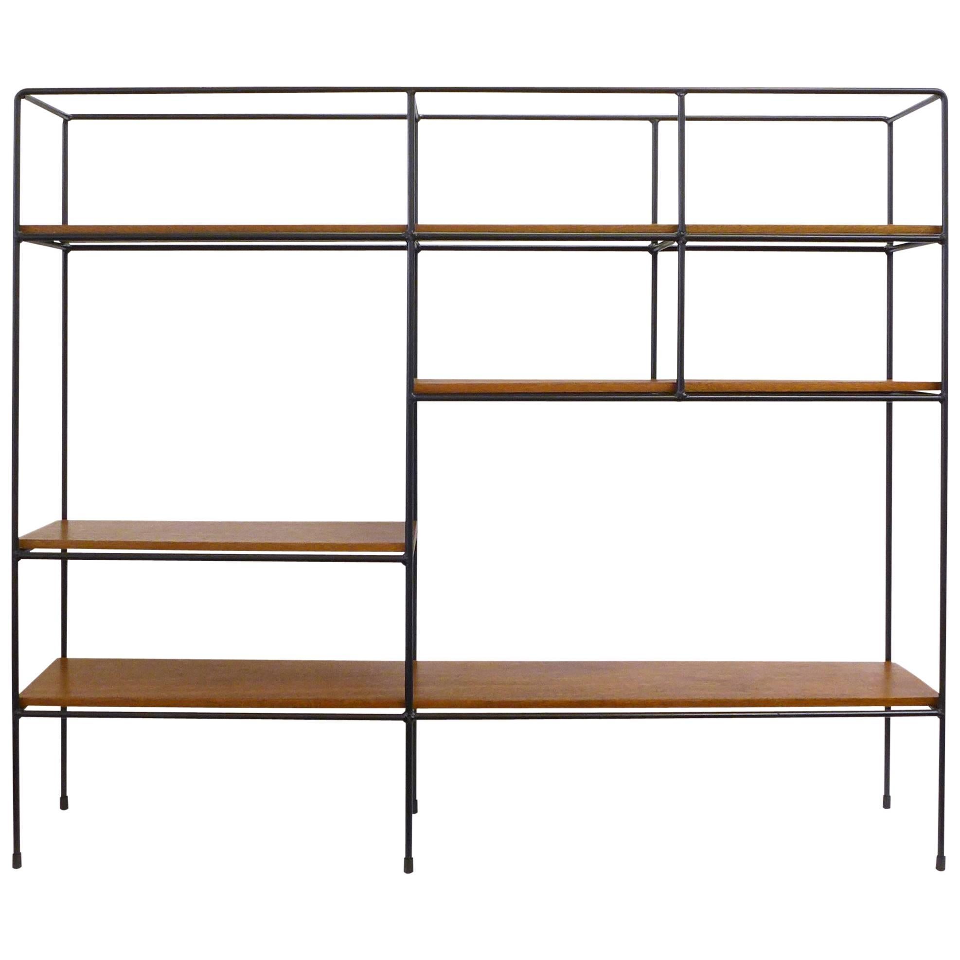 Iron and Wood Mid-Century Modern Shelving Unit by Muriel Coleman