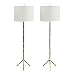 Vintage Pair of French Modern Neoclassical Faux Bamboo Floor Lamps, Jacques Adnet