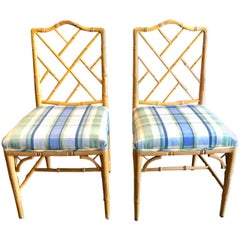 Vintage Faux Bamboo Chinese Chippendale Dining Chairs, Set of 4