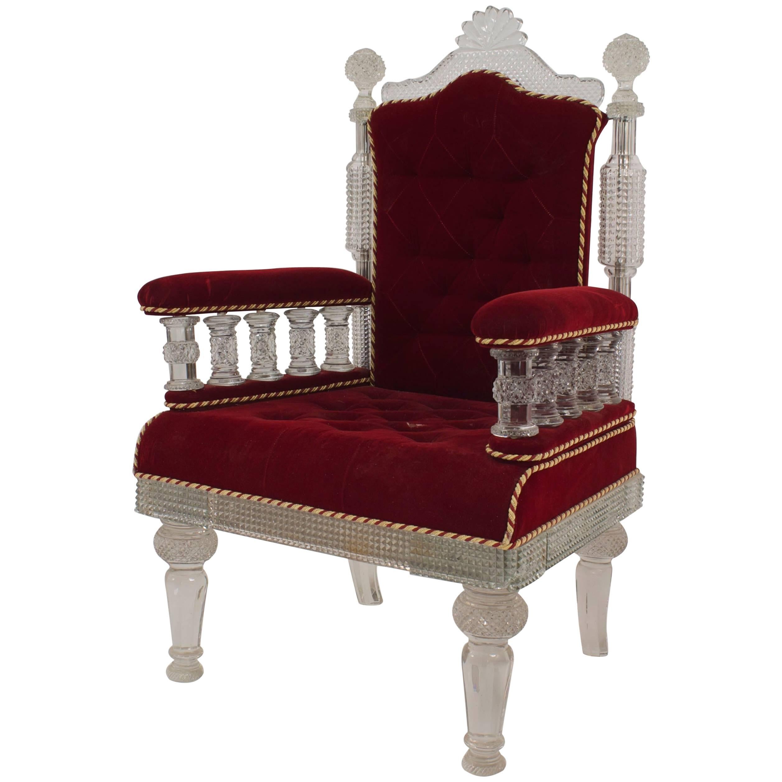 Chaise anglo-indienne en velours rouge et cristal